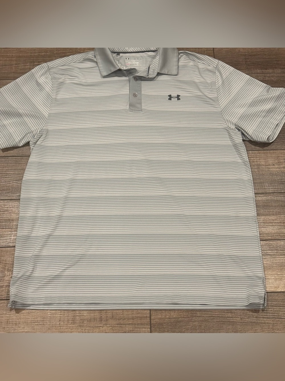 Under Armour Polo Shirt Mens XL Extra Large Gray Striped Heat Gear Loose Fit - Picture 3 of 10